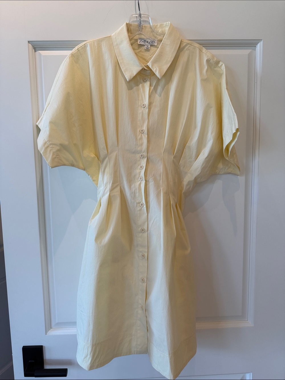 She + Sky Pale Yellow Button-Front Mini Dress